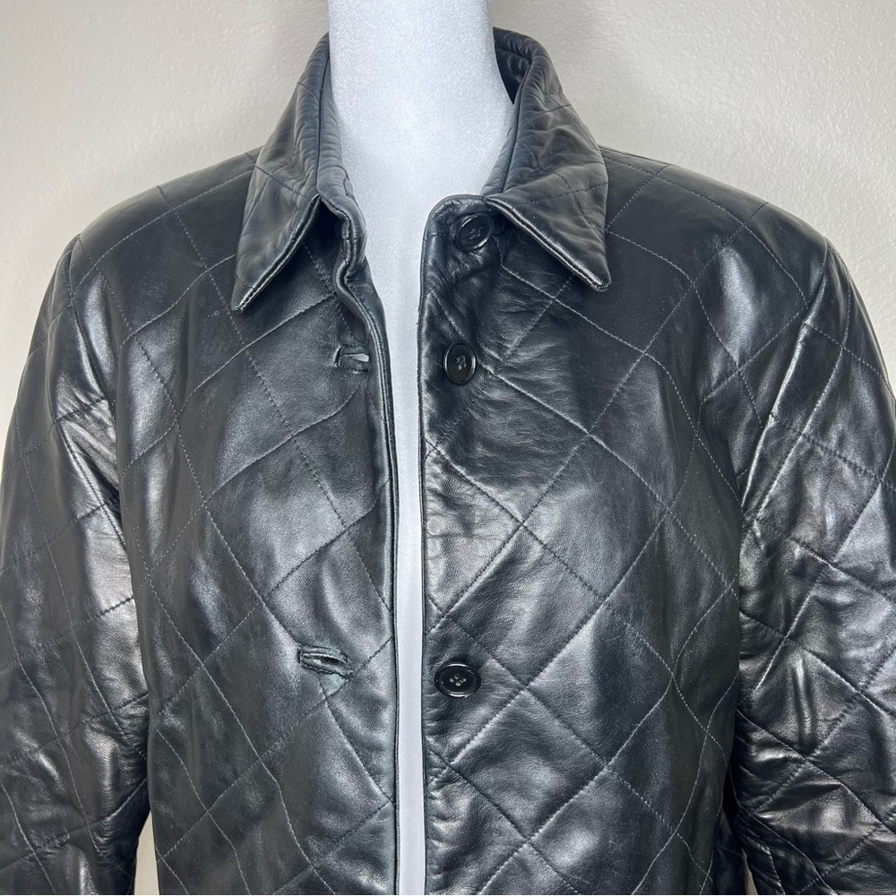 Iris Singer Black Quilted Button Front Leather Ja… - image 2